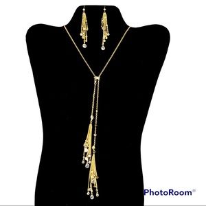 Kendra Scott Winifred & Wilma Necklace & Earrings Gold Clear CZ Tassels Choker